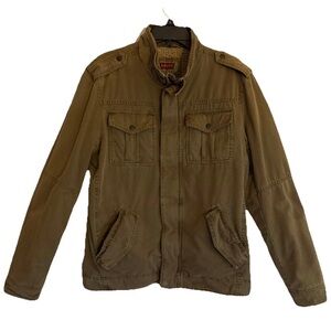 LEVI'S Sherpa Lined 54163 Cotton Trucker Military Jacket Tan Brown Men's Medium